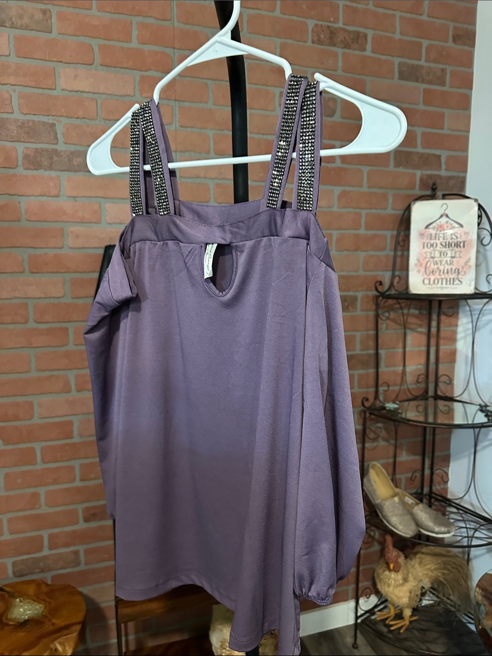 PerSeption Concept Lavender Off-Shoulder Blouse with Beaded Straps